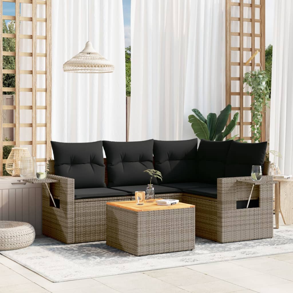 Set Divano Da Giardino 5 Pz Con Cuscini Grigio In Polyrattan