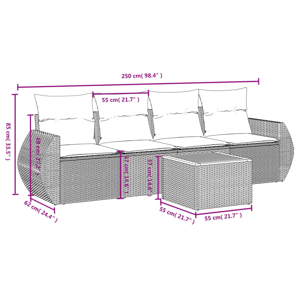 Set Divani Da Giardino 5 Pz Con Cuscini In Polyrattan Nero