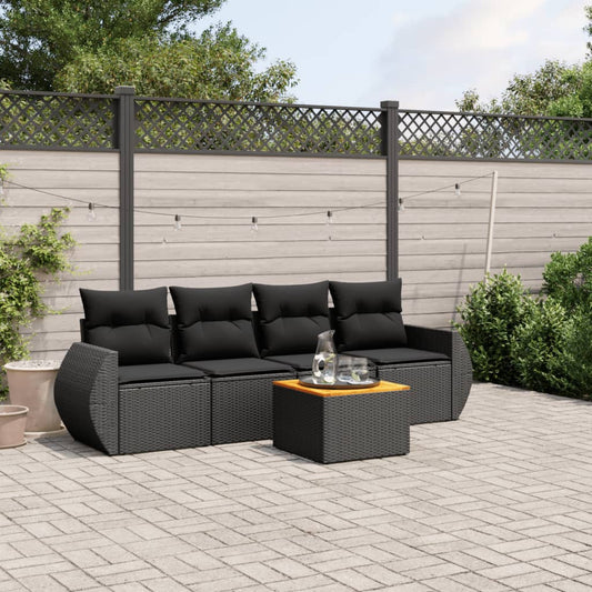 Set Divani Da Giardino 5 Pz Con Cuscini In Polyrattan Nero