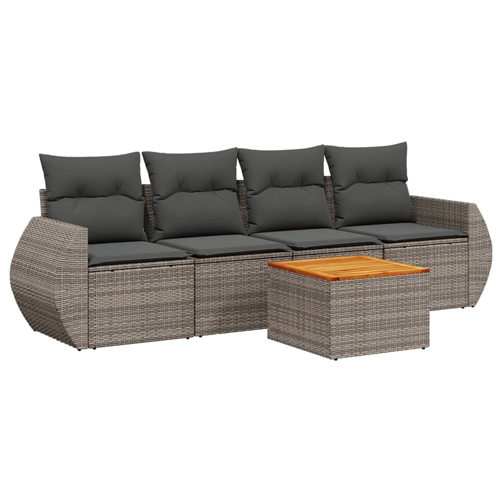 Set Divano Da Giardino 5 Pz Con Cuscini Grigio In Polyrattan