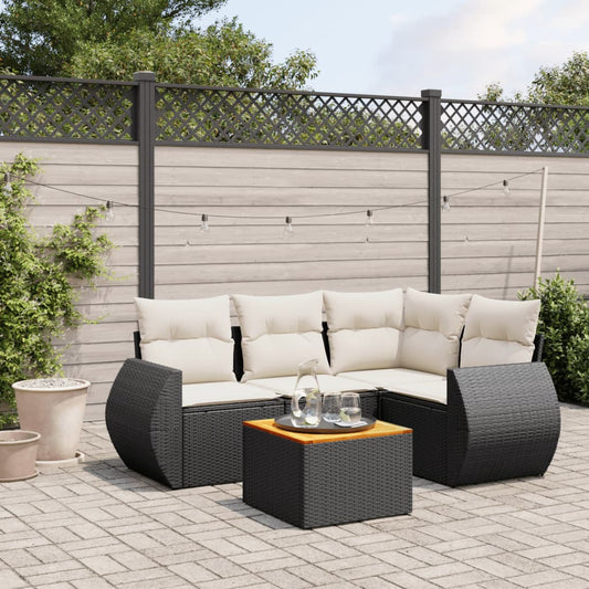 Set Divani Da Giardino 5 Pz Con Cuscini In Polyrattan Nero