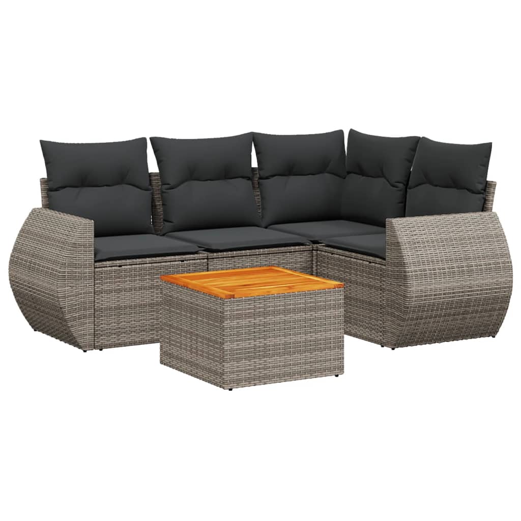 Set Divano Da Giardino 5 Pz Con Cuscini Grigio In Polyrattan