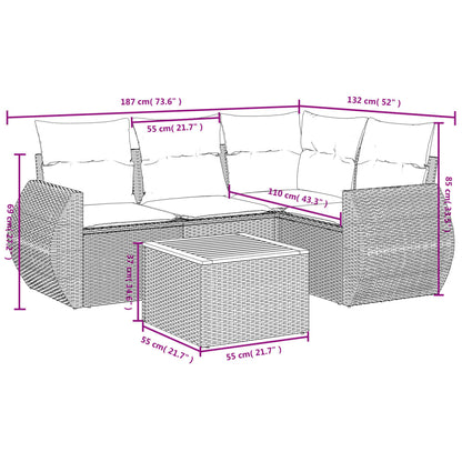 Set Divano Da Giardino 5 Pz Con Cuscini Grigio In Polyrattan