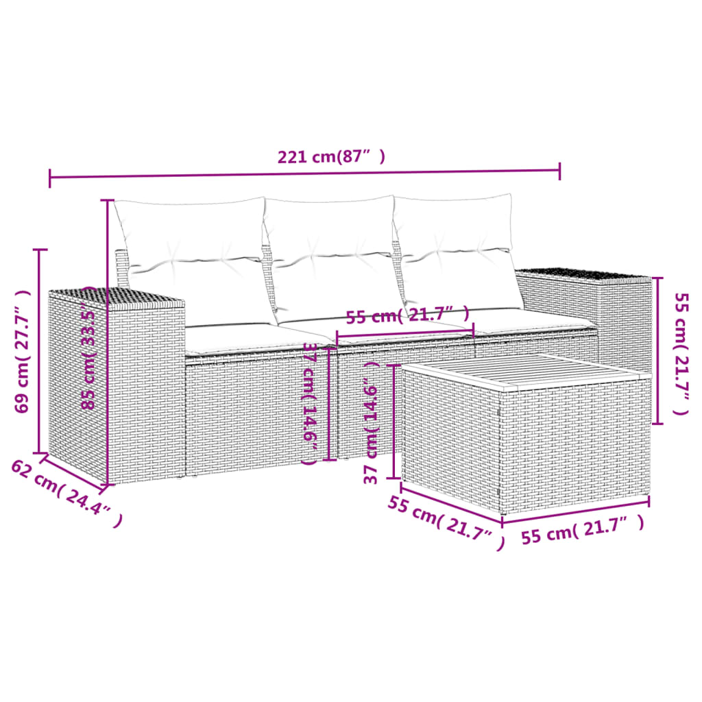 Set Divani Da Giardino 4 Pz Con Cuscini Nero In Polyrattan