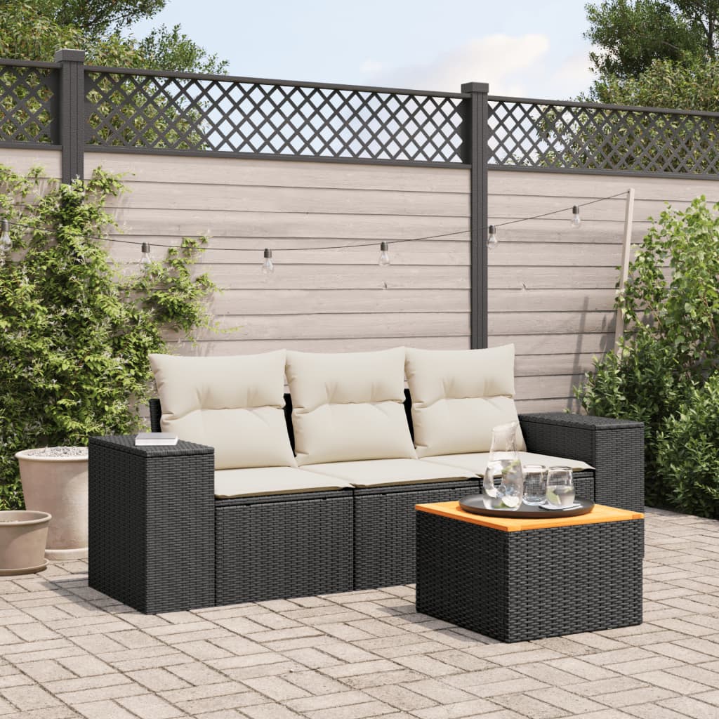 Set Divani Da Giardino 4 Pz Con Cuscini Nero In Polyrattan