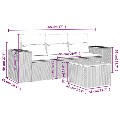 Set Divano Da Giardino 4 Pz Con Cuscini Beige In Polyrattan