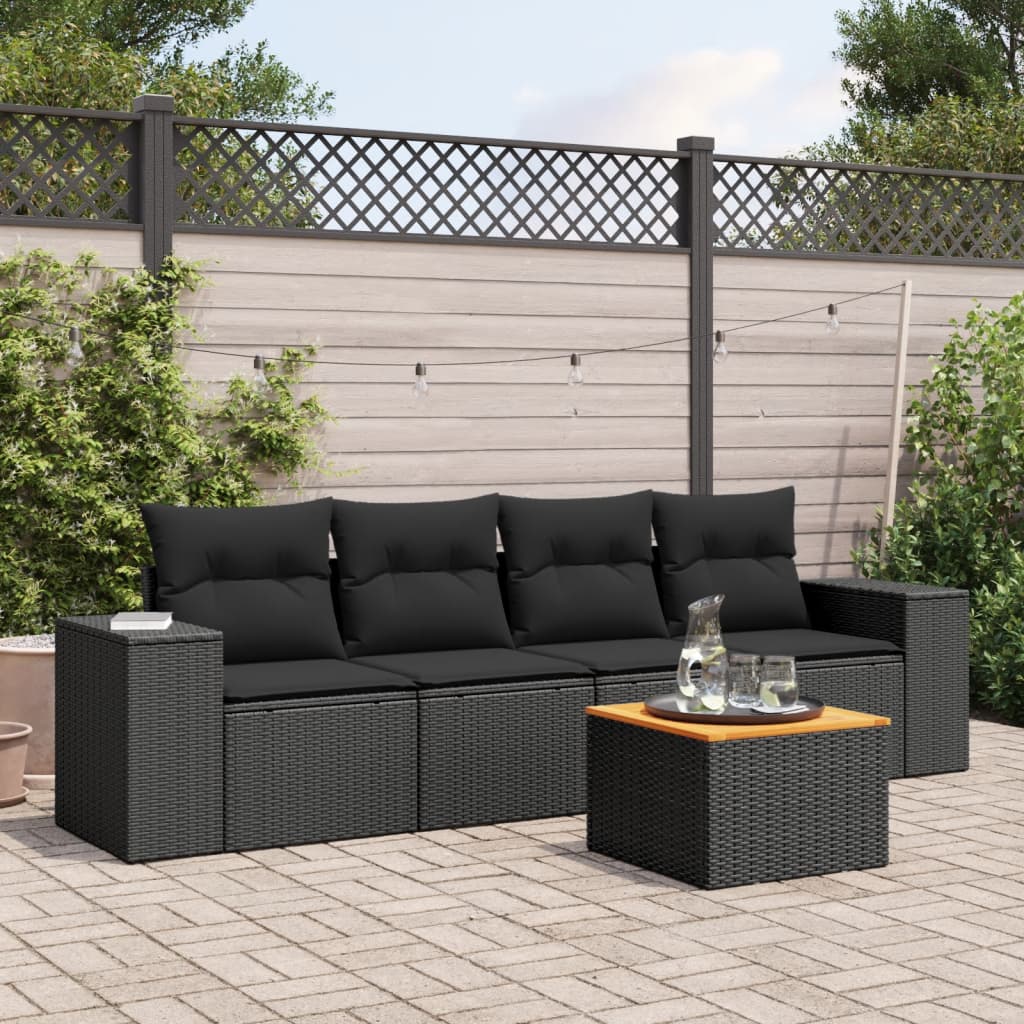 Set Divani Da Giardino 5 Pz Con Cuscini In Polyrattan Nero