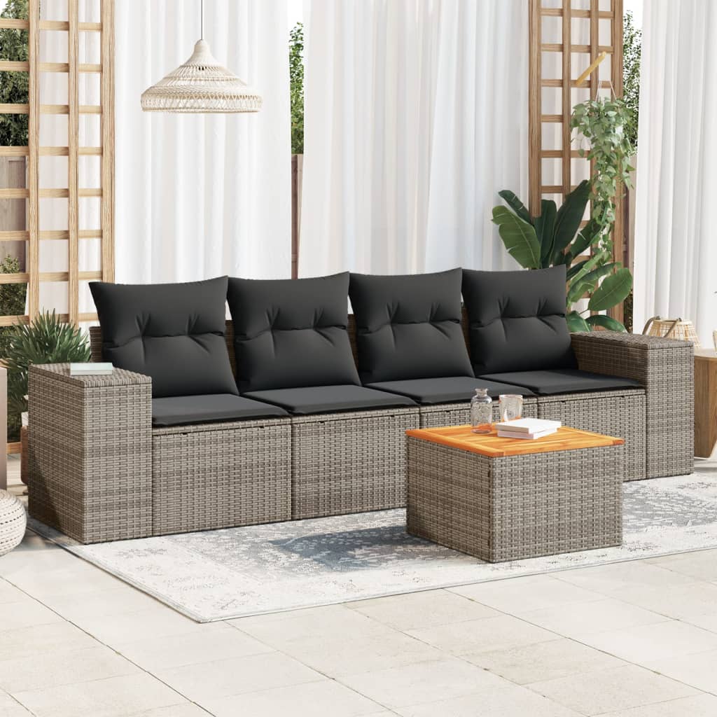 Set Divano Da Giardino 5 Pz Con Cuscini Grigio In Polyrattan