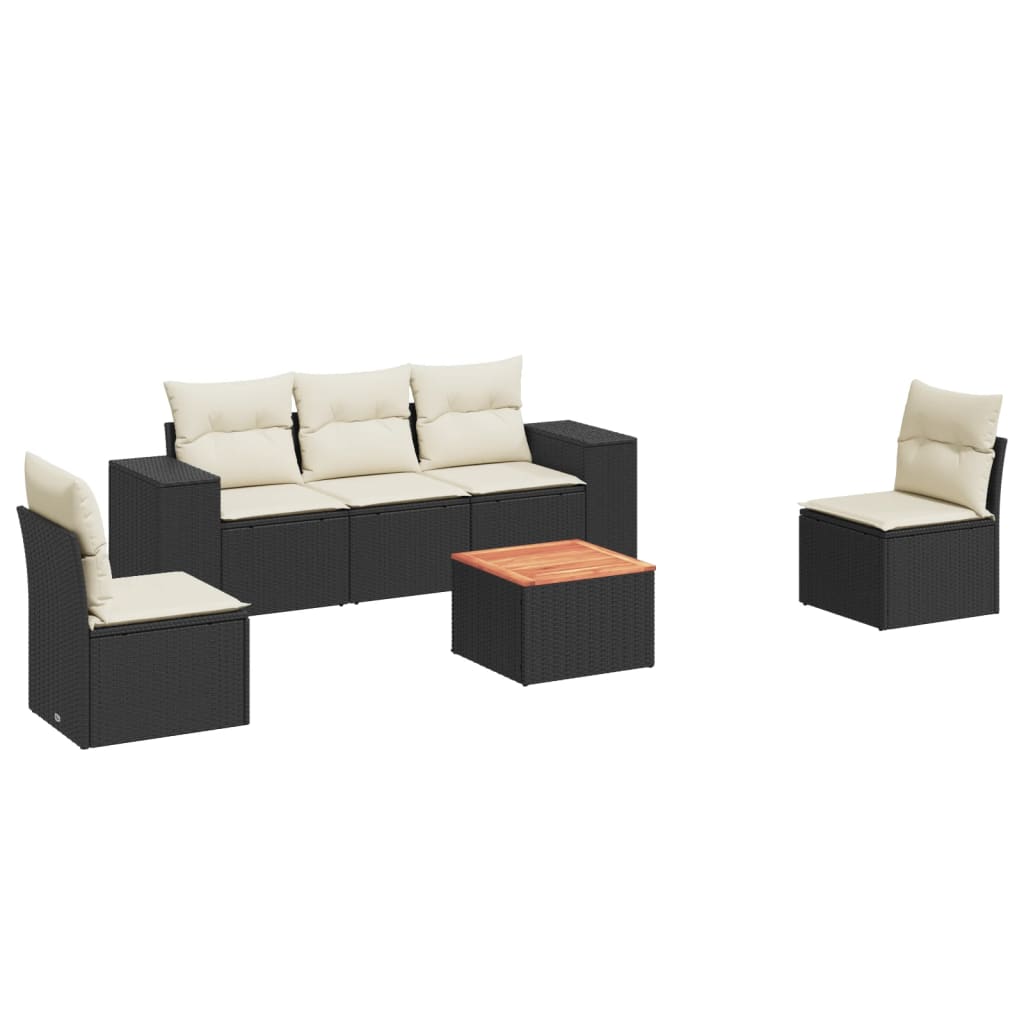 Set Divano Da Giardino 6 Pz Con Cuscini Nero In Polyrattan