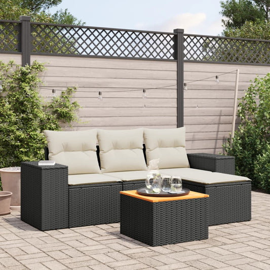 Set Divani Da Giardino 5 Pz Con Cuscini In Polyrattan Nero