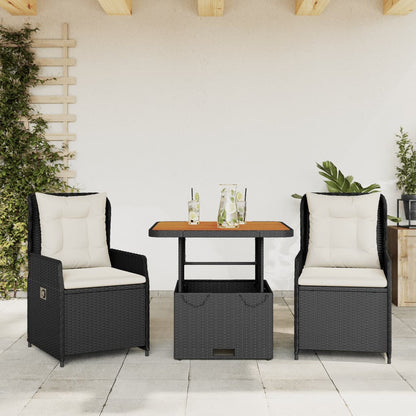 Set Da Bistrò 3 Pz Con Cuscini Nero In Polyrattan