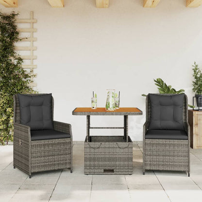 Set Da Bistrò 3 Pz Con Cuscini Grigio In Polyrattan