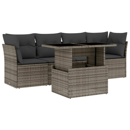 Set Divano Da Giardino 5 Pz Con Cuscini Grigio In Polyrattan