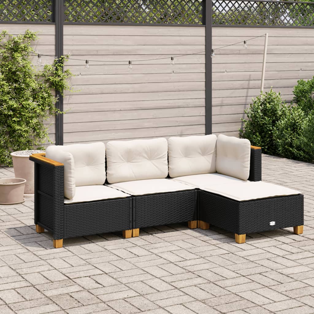 Set Divani Da Giardino 4 Pz Con Cuscini Nero In Polyrattan