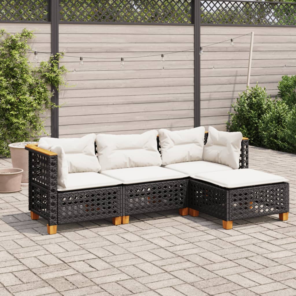 Set Divani Da Giardino 4 Pz Con Cuscini Nero In Polyrattan