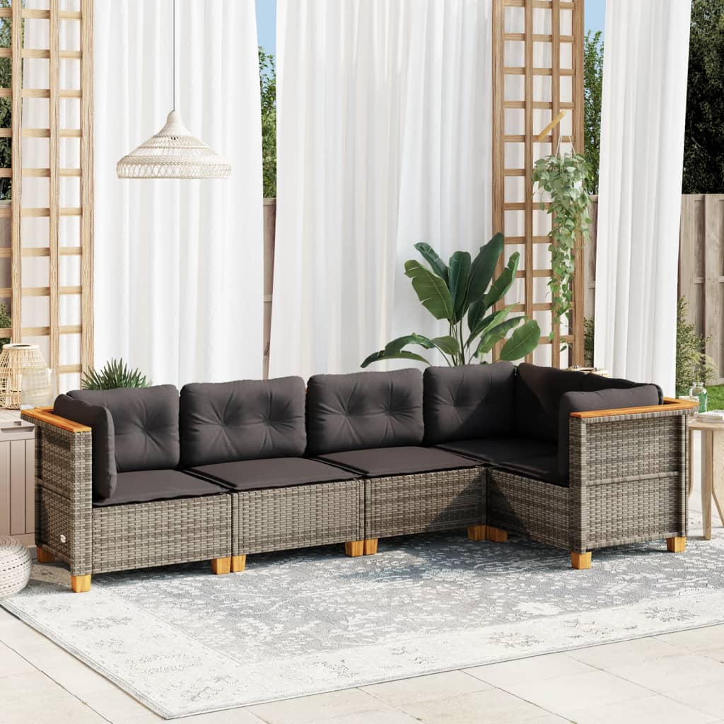 Set Divano Da Giardino 5 Pz Con Cuscini Grigio In Polyrattan