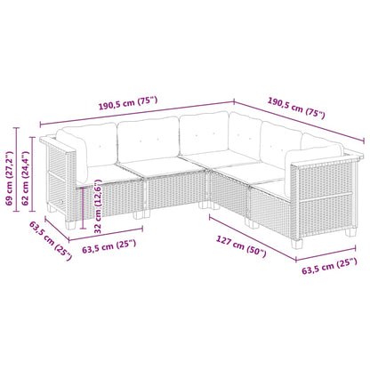 Set Divano Da Giardino 5 Pz Con Cuscini Grigio In Polyrattan