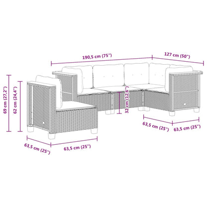 Set Divano Da Giardino 5 Pz Con Cuscini Grigio In Polyrattan