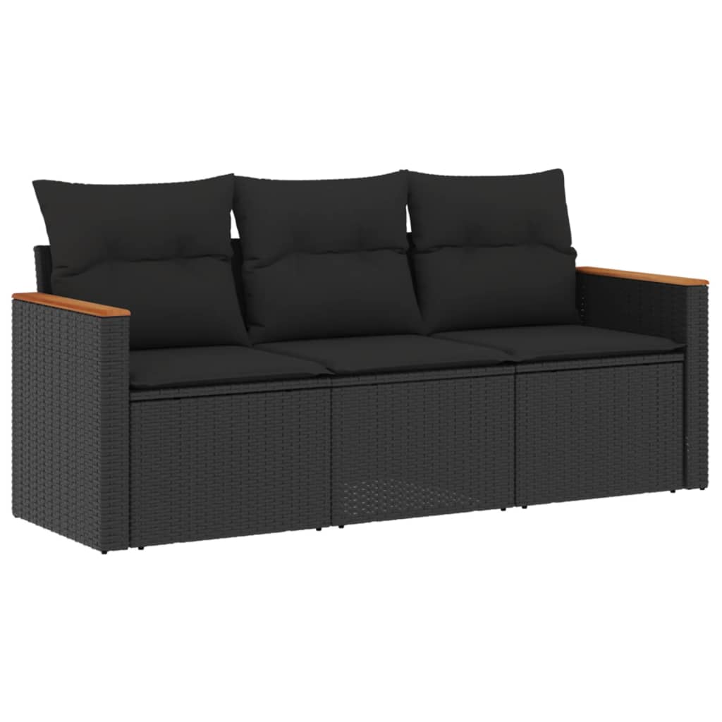 Set Divani Da Giardino 3 Pz Con Cuscini In Polyrattan Nero