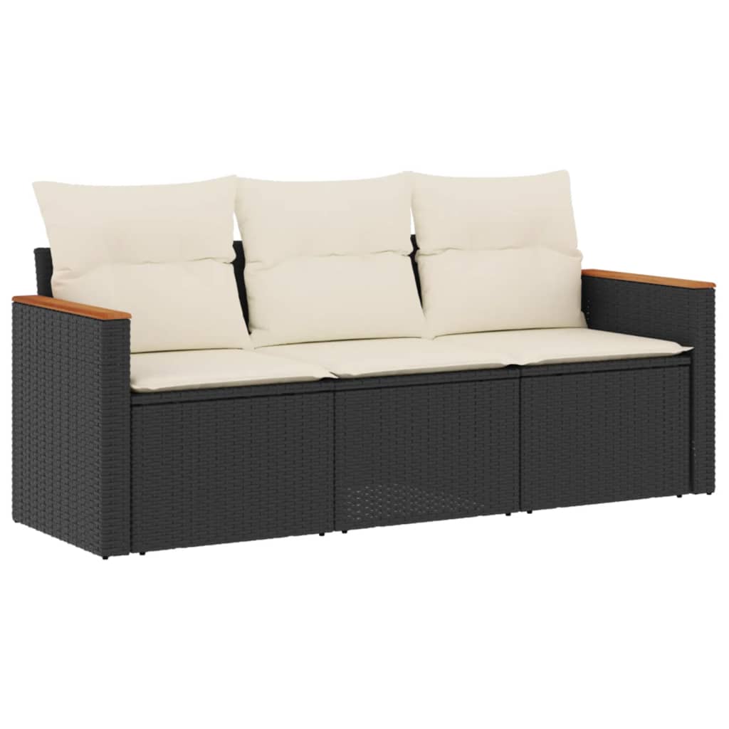 Set Divani Da Giardino 3 Pz Con Cuscini In Polyrattan Nero