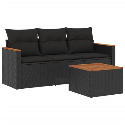 Set Divani Da Giardino 4 Pz Con Cuscini Nero In Polyrattan