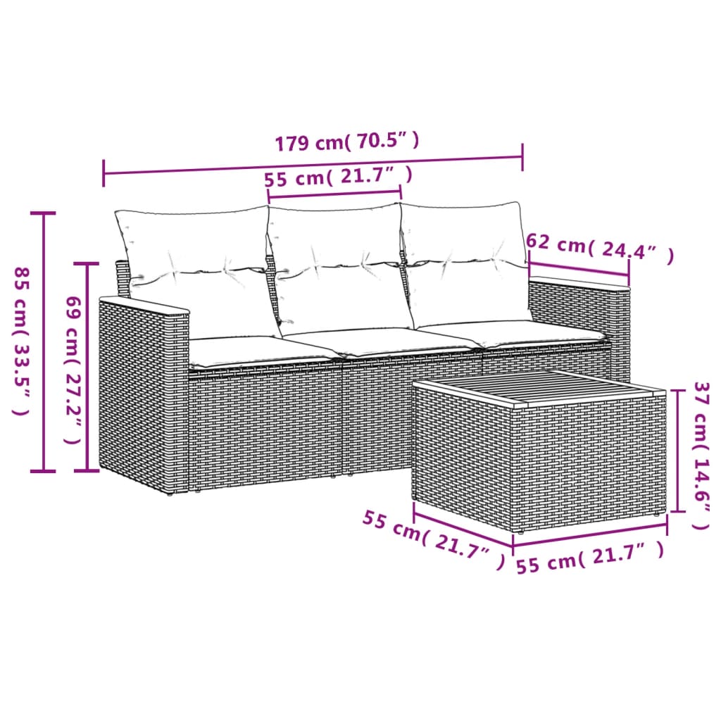 Set Divani Da Giardino 4 Pz Con Cuscini Nero In Polyrattan