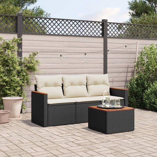 Set Divani Da Giardino 4 Pz Con Cuscini Nero In Polyrattan