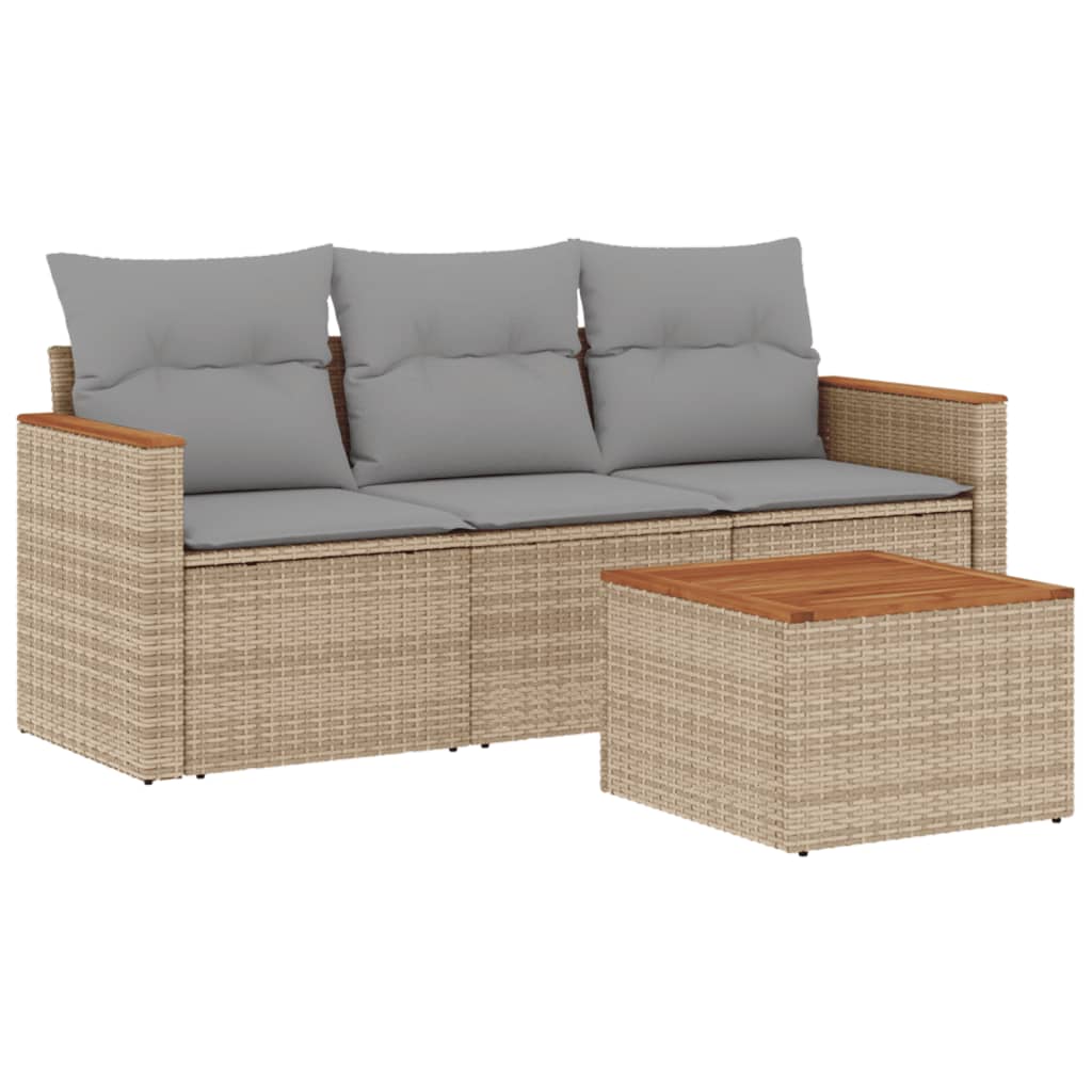 Set Divano Da Giardino 4 Pz Con Cuscini Beige In Polyrattan