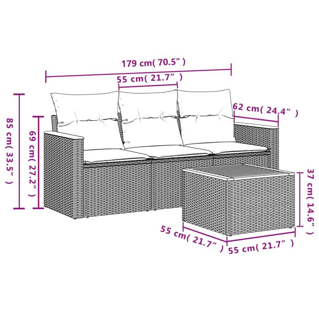 Set Divani Da Giardino 4 Pz Con Cuscini In Polyrattan Grigio