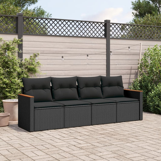 Set Divani Da Giardino 4 Pz Con Cuscini Nero In Polyrattan