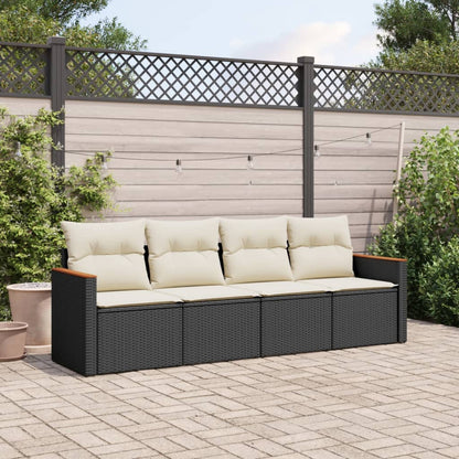 Set Divani Da Giardino 4 Pz Con Cuscini Nero In Polyrattan