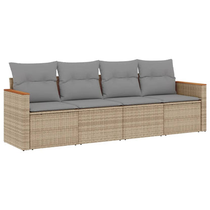 Set Divano Da Giardino 4 Pz Con Cuscini Beige In Polyrattan