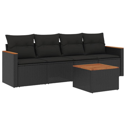 Set Divani Da Giardino 5 Pz Con Cuscini In Polyrattan Nero