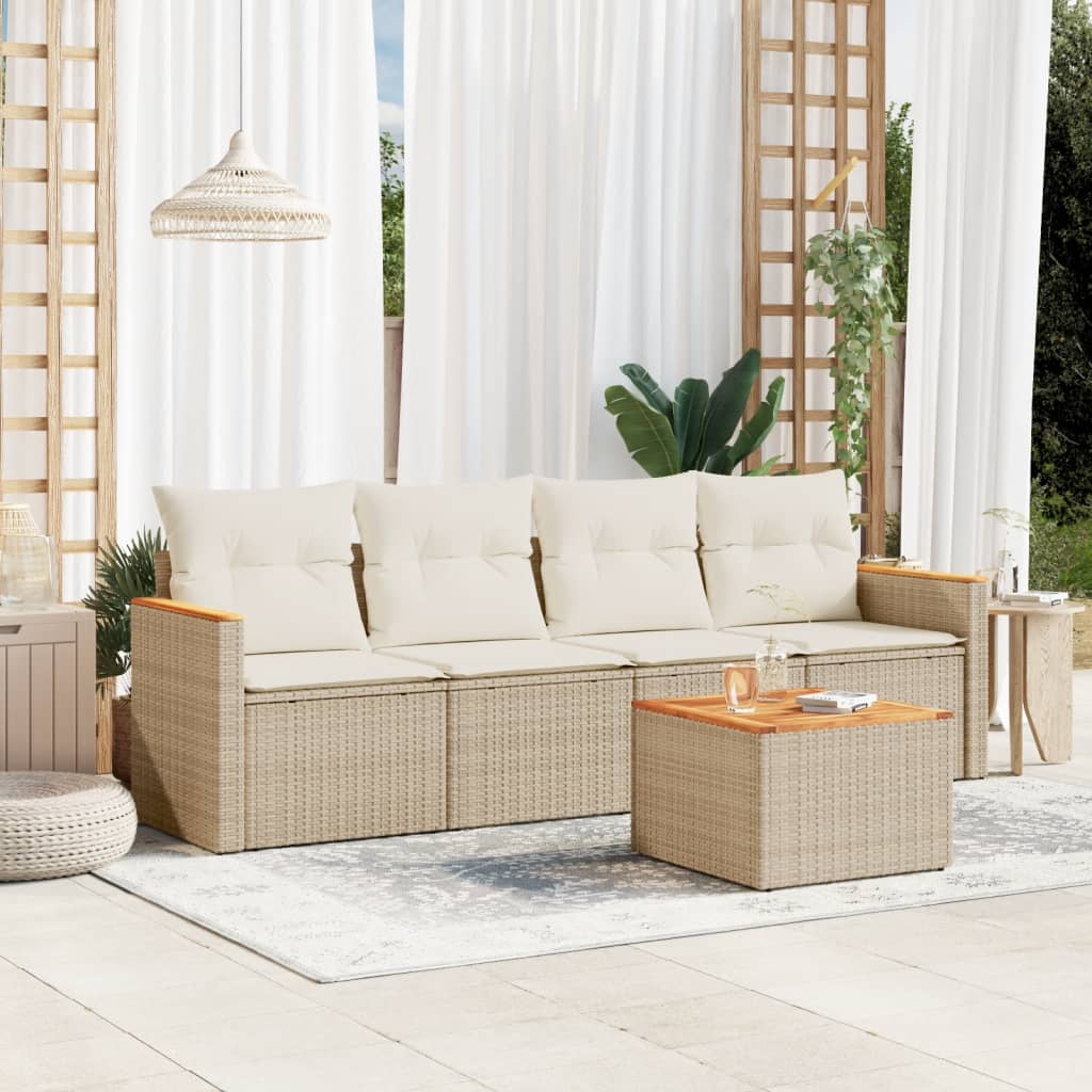 Set Divano Da Giardino 5 Pz Con Cuscini Beige In Polyrattan