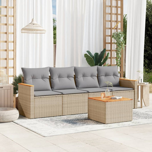 Set Divano Da Giardino 5 Pz Con Cuscini Beige In Polyrattan