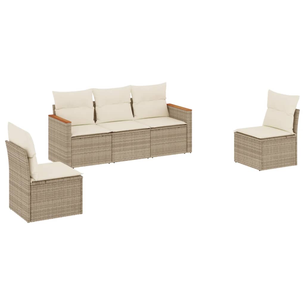 Set Divano Da Giardino 5 Pz Con Cuscini Beige In Polyrattan