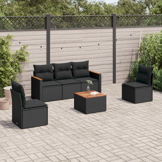 Set Divano Da Giardino 6 Pz Con Cuscini Nero In Polyrattan