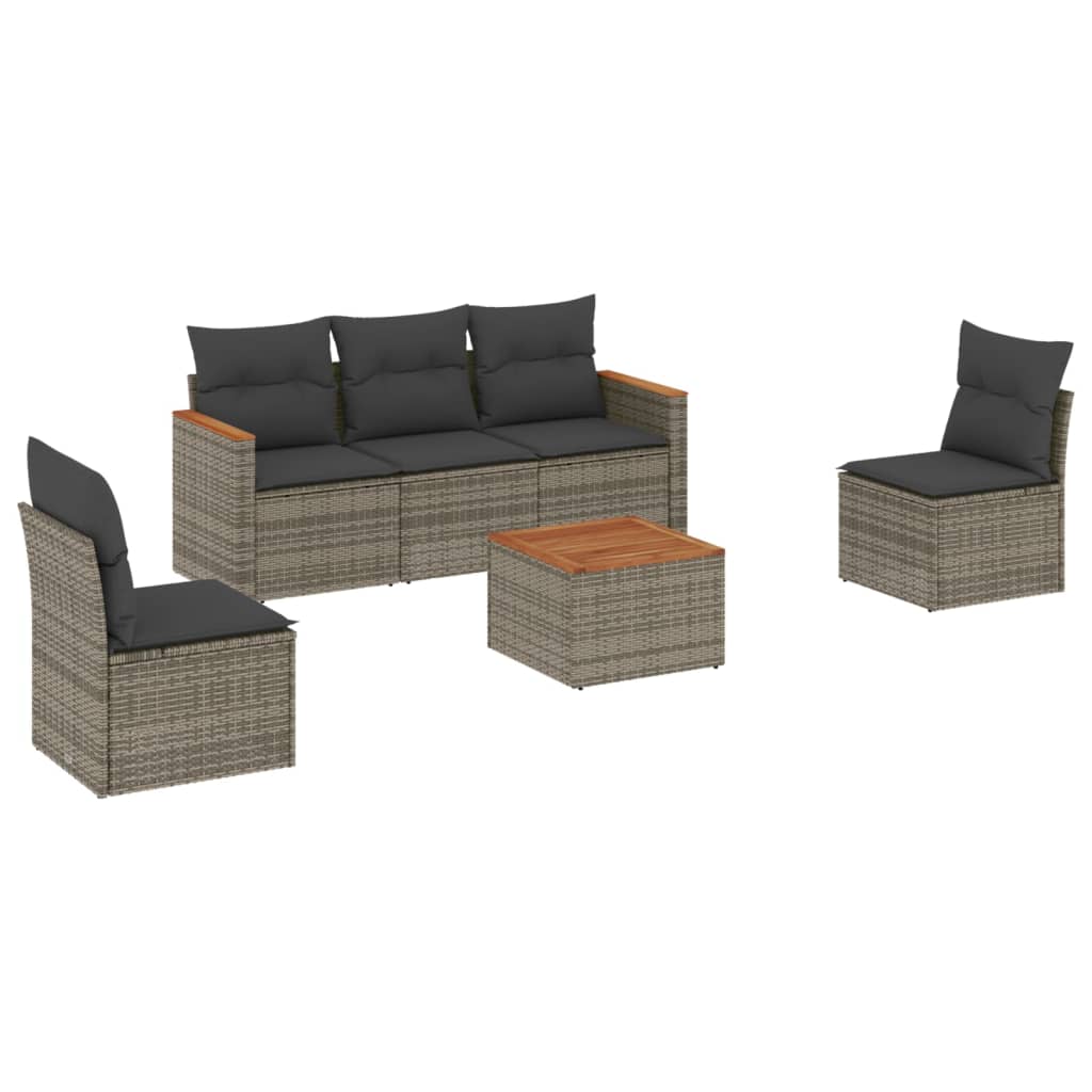 Set Divano Da Giardino 6 Pz Con Cuscini Grigio In Polyrattan