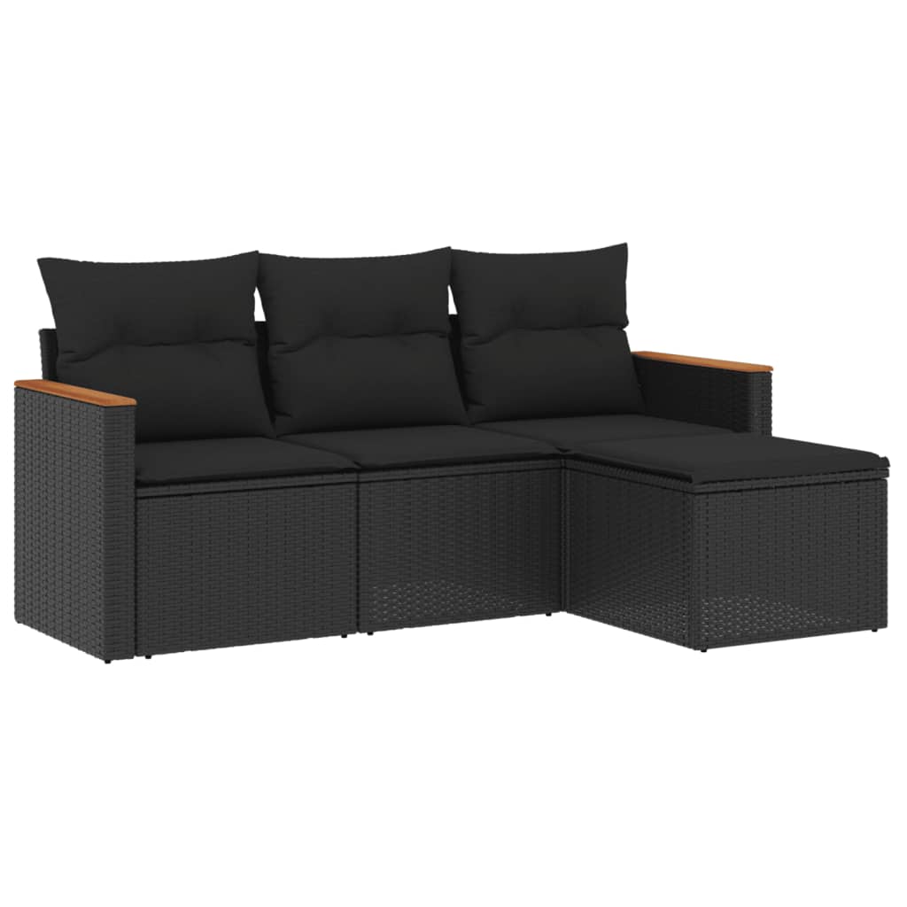 Set Divani Da Giardino 4 Pz Con Cuscini Nero In Polyrattan