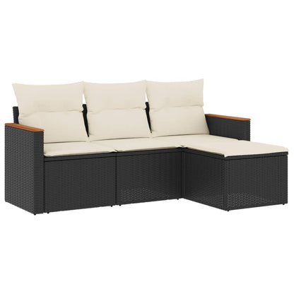 Set Divani Da Giardino 4 Pz Con Cuscini Nero In Polyrattan