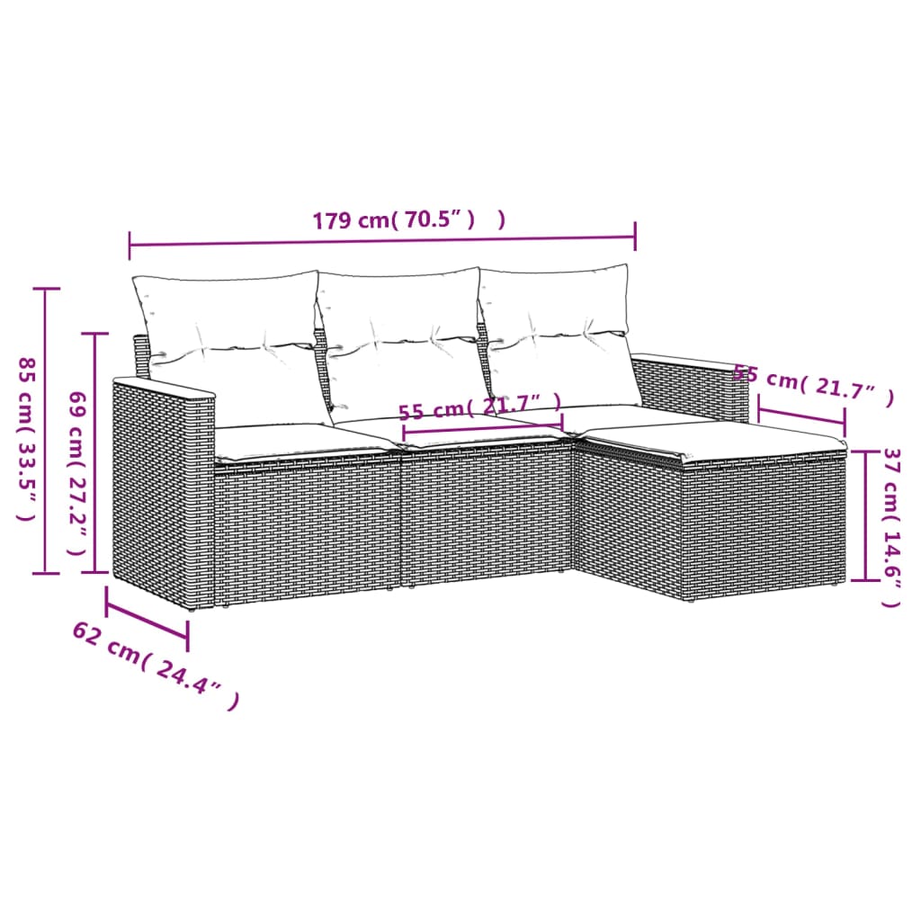 Set Divani Da Giardino 4 Pz Con Cuscini Nero In Polyrattan