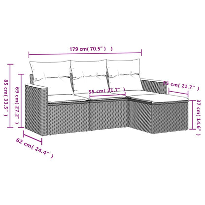 Set Divani Da Giardino 4 Pz Con Cuscini Nero In Polyrattan