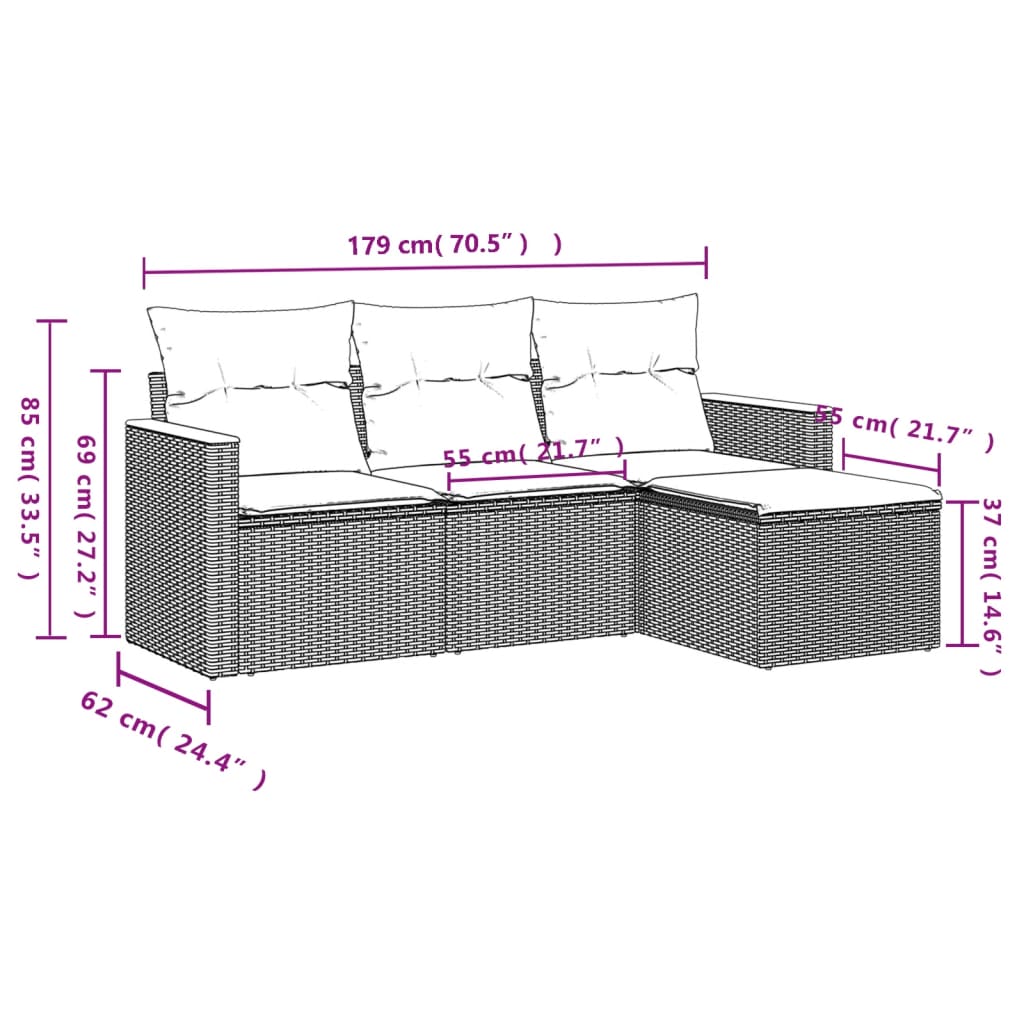 Set Divano Da Giardino 4 Pz Con Cuscini Beige In Polyrattan