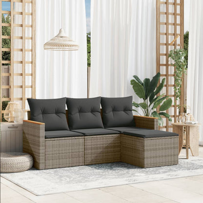 Set Divani Da Giardino 4 Pz Con Cuscini In Polyrattan Grigio