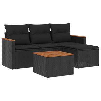 Set Divani Da Giardino 5 Pz Con Cuscini In Polyrattan Nero