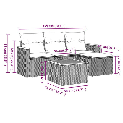 Set Divani Da Giardino 5 Pz Con Cuscini In Polyrattan Nero