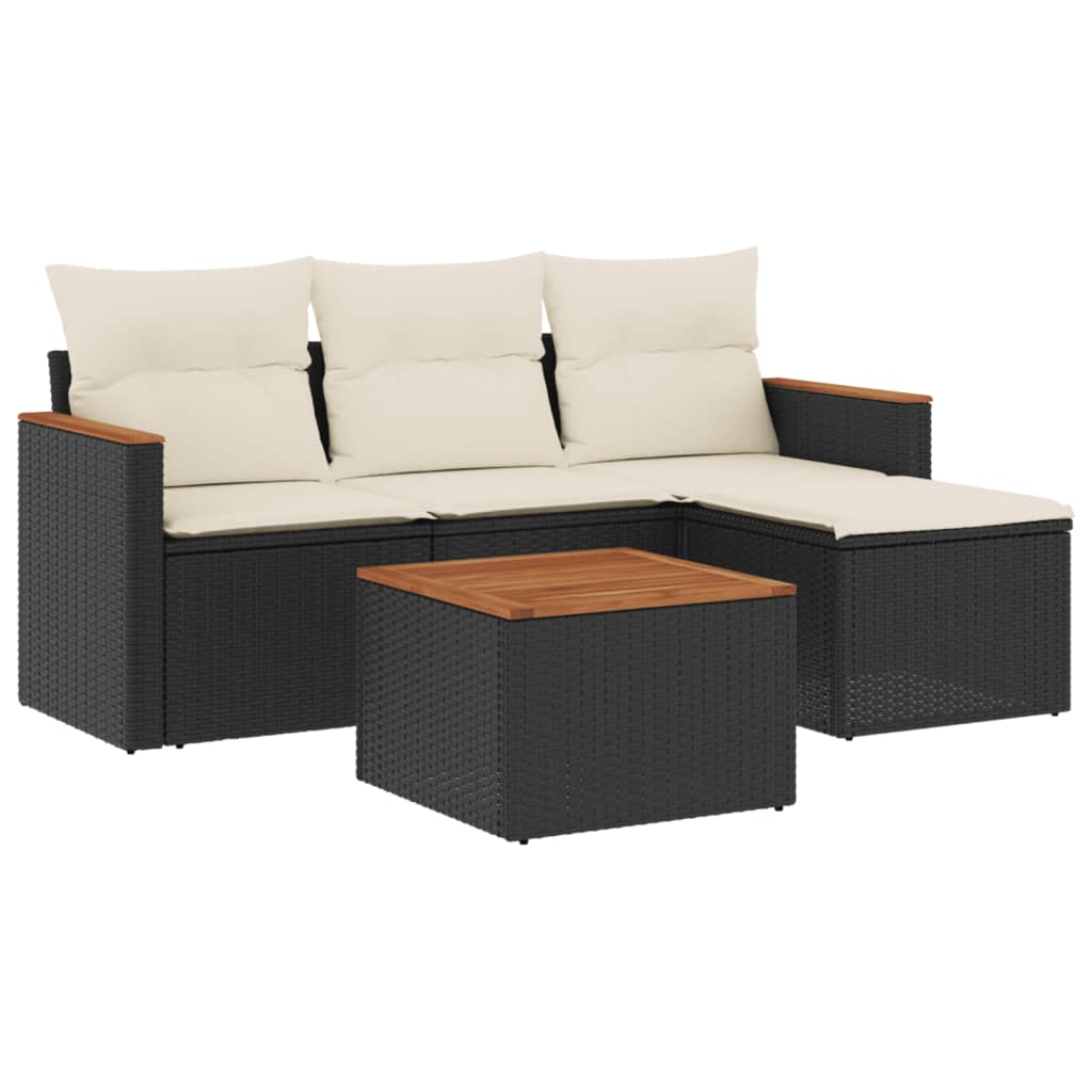 Set Divani Da Giardino 5 Pz Con Cuscini In Polyrattan Nero