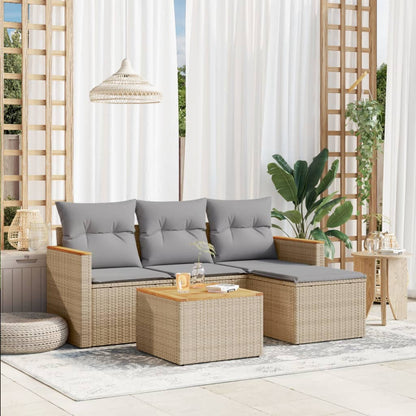 Set Divano Da Giardino 5 Pz Con Cuscini Beige In Polyrattan