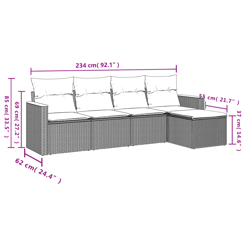 Set Divani Da Giardino 5 Pz Con Cuscini In Polyrattan Nero