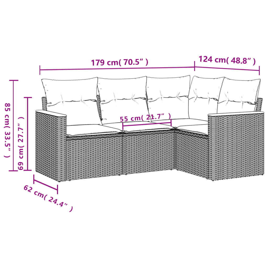 Set Divani Da Giardino 4 Pz Con Cuscini Nero In Polyrattan